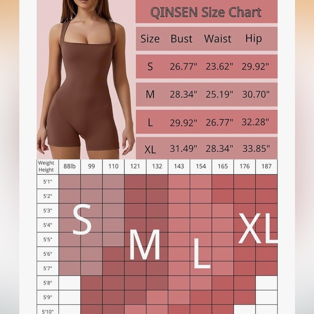 QINSEN Square Neck Athletic Romper in Brown | Buttery Soft, Built in Bra | Small - Picture 4 of 5